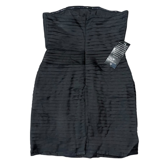 BEBE Mini Dress Size Medium Black Silk NWT Pleated Strapless Party Cocktail LBD - Picture 11 of 12